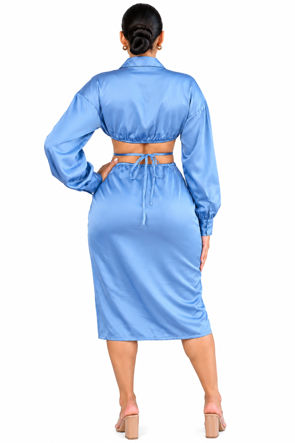 Light Blue Satin Shirt Dress