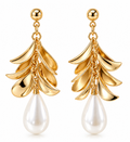 Elegant Gold Leaf & Pearl Drop Earrings