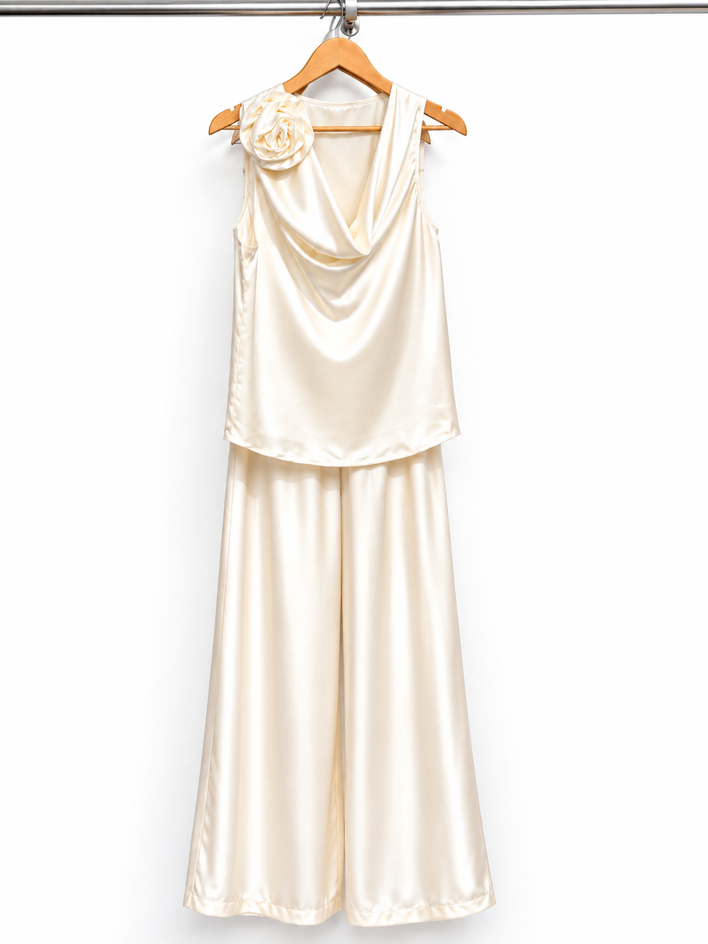 Elegant Ivory Satin 2-Piece Set