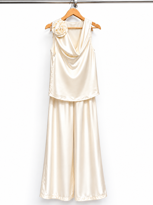 Elegant Ivory Satin 2-Piece Set
